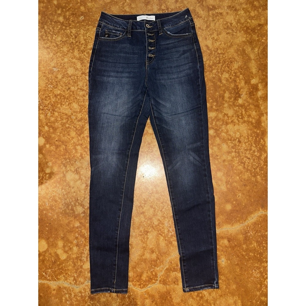 Kancan Jeans Women's 5/26 26x30 Dark Wash Blue Denim Curvy Button Fly Skinny